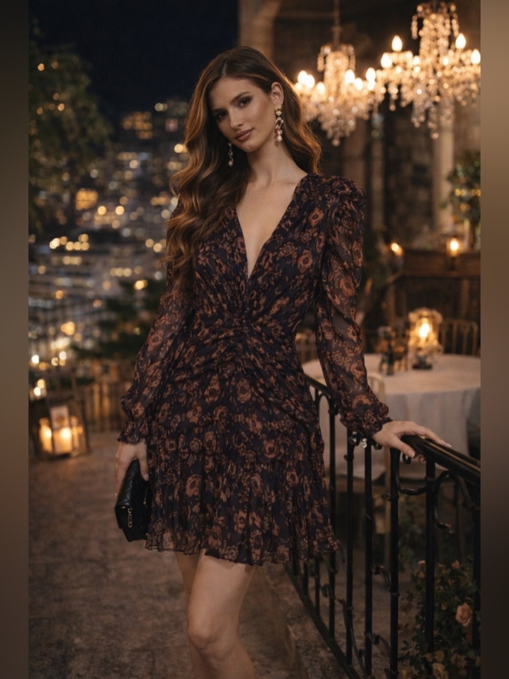 Ulla Johnson Silk Blend Ruffle Mini Dress SZ 2 Black Brown